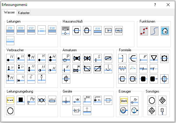Erfassungsmenü für Wasser